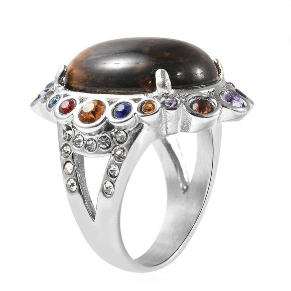 South African Tiger's Eye Austrian Crystal Ring Size 9 - Picture 4 of 6